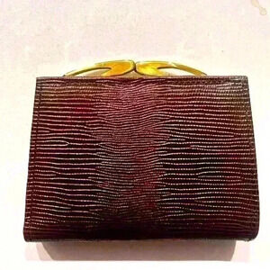 BROWN PIGSKIN LEATHER BIFOLD WALLET  WITH GOLD HARDWARE